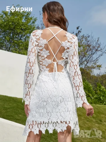 Бяла рокля дантела, Миди бяла рокля, Секси рокля, снимка 2 - Рокли - 51309596