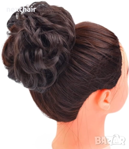 Кафяв синтетичен разрошен кок, снимка 5 - Аксесоари за коса - 51437368