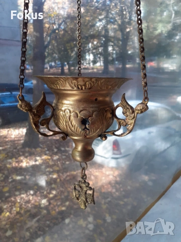 Старо бронзово висящо кандило кадило тамянник, снимка 7 - Антикварни и старинни предмети - 53270812