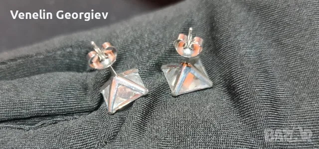 Сребърни обици с квадратни циркони, 10мм/10мм. Проба 925, снимка 9 - Обеци - 49832218