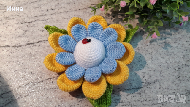 Плетена играчка Голямо цвете, Плетени, ръчно изработени. Перфектен подарък, снимка 13 - Романтични подаръци - 32418906
