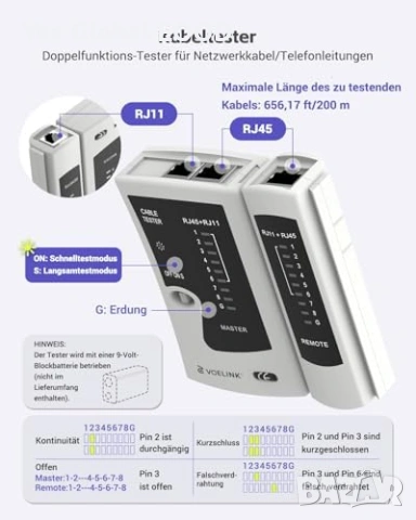 VCELINK мрежов комплект RJ45 клещи + тестер, снимка 5 - Друга електроника - 53441715