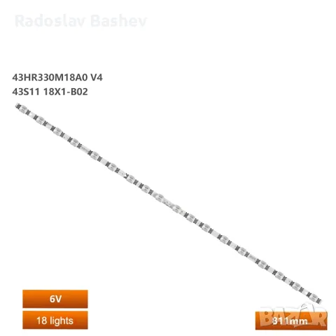 LED Backlight Bar For TCL 43S11 18*1-B02 43HR330M18A0 V4, снимка 3 - Части и Платки - 56129749