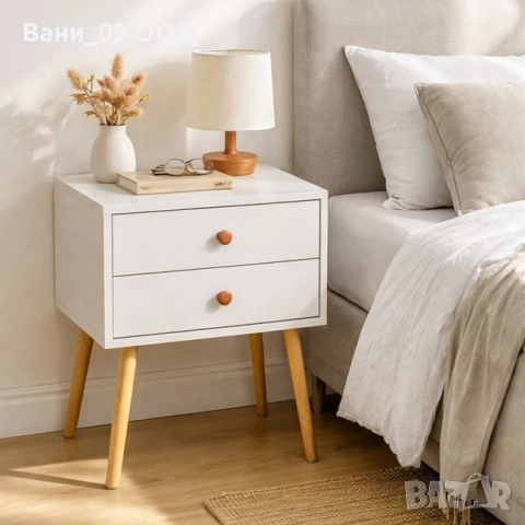 Бяло нощно шкафче с 2 чекмеджета