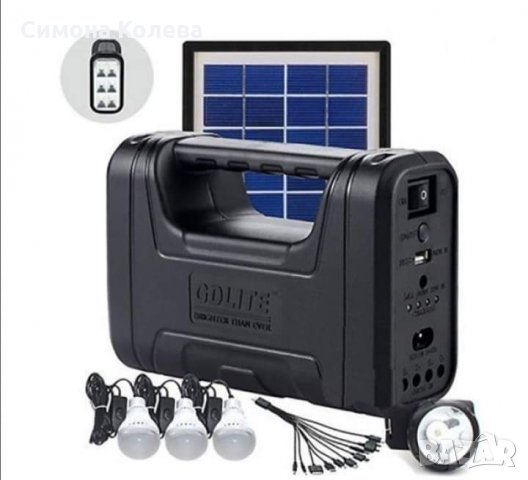 ✨Комплект LED диодни лампи и челник със соларен панел и акумулатор GD LITE GD-8007, снимка 1 - Соларни лампи - 35670122