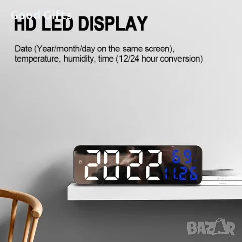 Огледален LED дигитален часовник DCX-671, Будилник, Аларма, Температура, снимка 5 - Други стоки за дома - 50240425