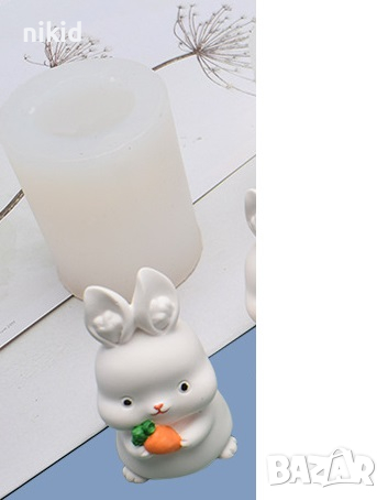 3D Заек зайче с морков цилиндър силиконов молд форма фондан шоколад гипс смола свещ, снимка 3 - Форми - 36192516