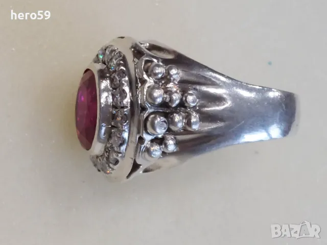 Огромен мъжки сребърен пръстен с рубин и циркони(фараон), снимка 15 - Пръстени - 48462715