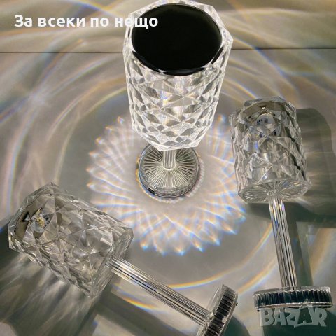 Настолна лампа, RGB LED, със сензорен димер, 3 нива на интензитет, акрилен кристал, презареждаема с , снимка 2 - Лед осветление - 42292306