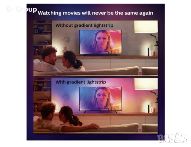 Смарт LED RGB Лента PHILIPS! За 65 инча TV ! 20W, 1100лумена! Бяла и цветна светлина ,254см, снимка 7 - Лед осветление - 55964105