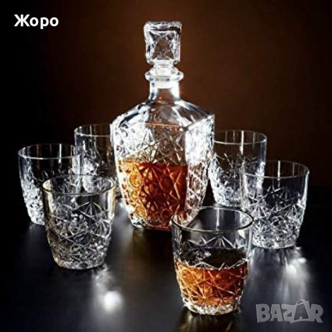 Комплект за уиски Bormioli Rocco Dedalo - гарафа с 6 чаши, снимка 2 - Сервизи - 41744932