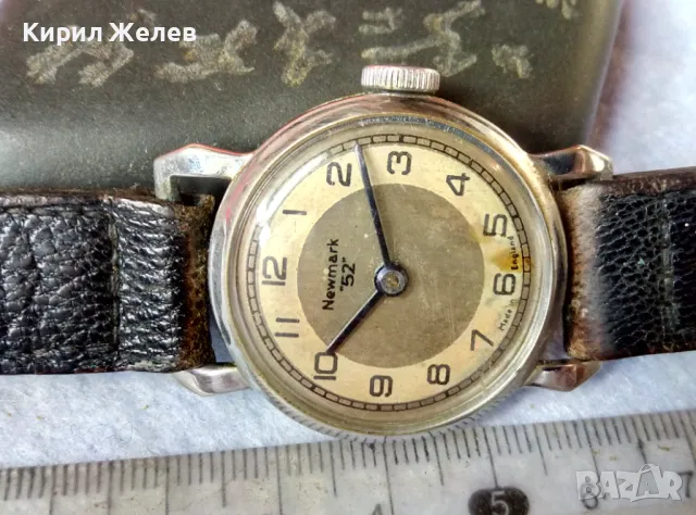 MEWMARK "52" Made in England Стар РЯДЪК Мех. АНГЛИЙСКИ РЪЧЕН ЧАСОВНИК с КОЖЕНА КАИШКА РАБОТЕЩ 49579