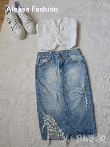 Дамска дънкова атрактивна пола, снимка 7 - Поли - 38639605