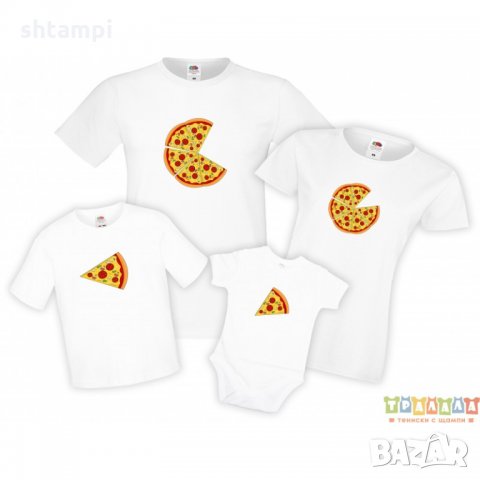 Семеен комплект тениски Pizza Slices Family, снимка 2 - Тениски - 34276609