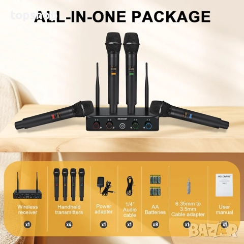 Чисто нови 4 микрофона и миксер, 4-канална безжична микрофонна система, UHF компактен безжичен ..., снимка 5 - Микрофони - 52199403