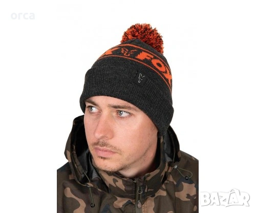 Шапка с пискюл Fox Collection Bobble Black Orange