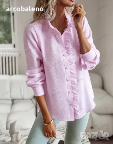 Елегантна дамска риза с волани с отворени копчета, 4цвята , снимка 7 - Ризи - 48573360