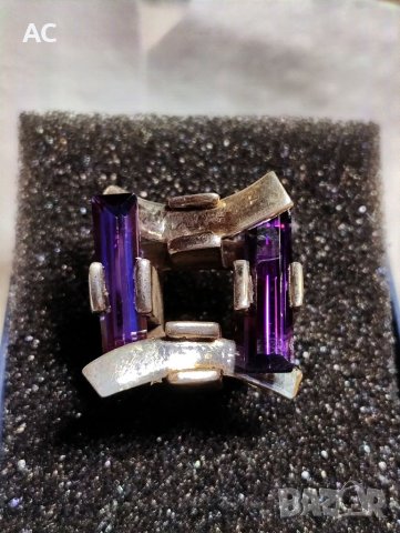 Сребърен пръстен с аметист , снимка 2 - Пръстени - 41025632