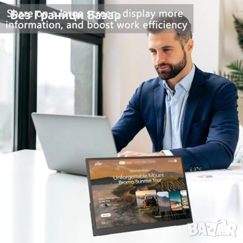 Нов 15.6" Безжичен преносим монитор с батерия 1080P IPS 60Hz, Втори екран, снимка 9 - Друга електроника - 53374389