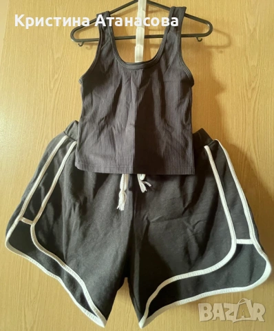 🖤 Спортни черни шорти + черен рипс потник, снимка 5 - Къси панталони и бермуди - 53669485