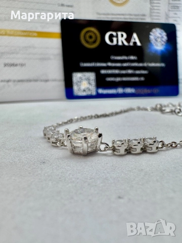 Сребърна гривна с мойсанит (диамант) 1 карат , снимка 6 - Гривни - 52261442
