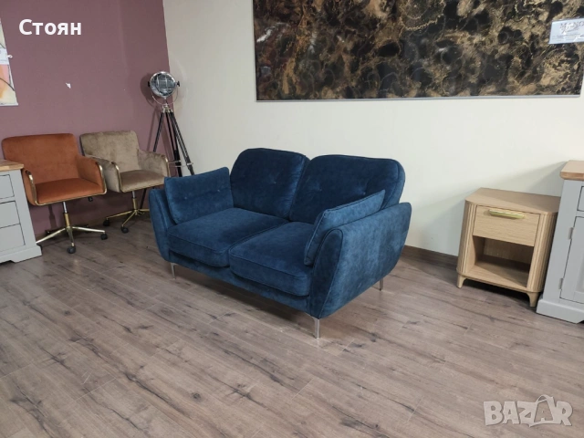 Син диван от плат двойка, снимка 4 - Дивани и мека мебел - 53802445