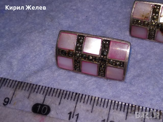 СРЕБЪРНИ СЕДЕФЕНИ АРТ ОБЕЦИ СРЕБРО 925 с ШЛИФОВАН РОЗОВ СЕДЕФ и МАРКАЗИТИ - ЧАСТ от КОПЛЕКТ 27657, снимка 14 - Обеци - 41638266