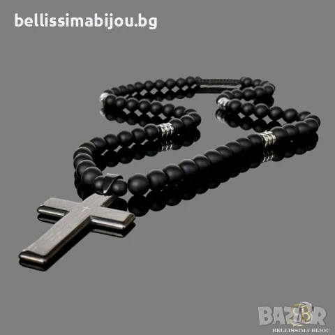 Черен Гердан/Броеница със Стоманен Кръст, снимка 2 - Колиета, медальони, синджири - 48226275