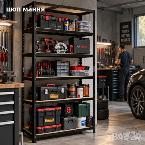 Метален поцинкован стелаж с 6 рафта – 1050 кг товароносимост, 200×90×40 см, черен, снимка 2 - Стелажи и щандове - 56010042