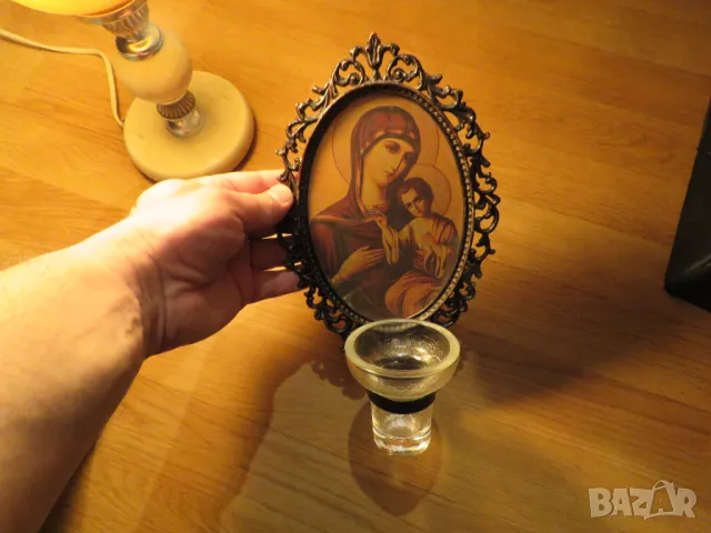 Старинен православен иконостас, триптих с Богородица и младенеца - 23х 15 см  Дева Мария 