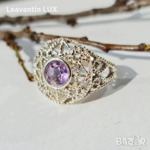 Сребърен пръстен с Аметист 5970, снимка 4 - Пръстени - 50877413