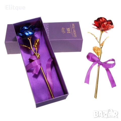 Прекрасна изкуствена роза с 24-каратово златно покритие и стойка "Сърце"., снимка 13 - Подаръци за жени - 52606680