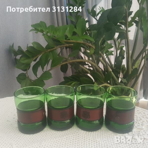 Английски зелени чаши за виски с кожа Англия, снимка 2 - Чаши - 41904472