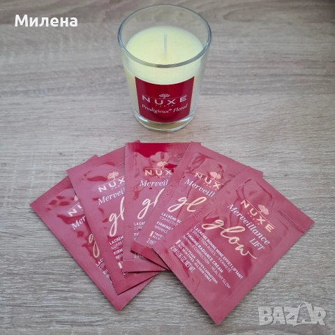 Парфюмна ароматна свещ - Nuxe Prodigieux Floral и мостри на крем Nuxe Lift Glow - 2 ml. 