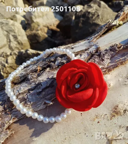 Перлен чокър колие с цвете, снимка 2 - Колиета, медальони, синджири - 49358869