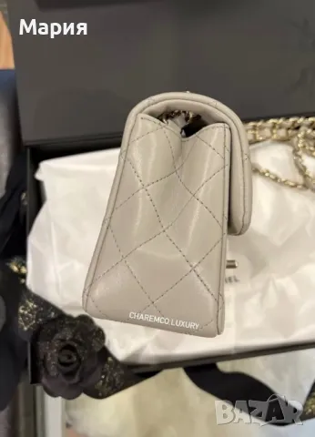Красива сива чанта Шанел/Chanel от естествена кожа , снимка 3 - Чанти - 49892536