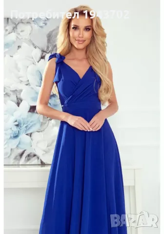 Елегантна дълга рокля в син цвят 405-2 Numoco, снимка 5 - Рокли - 47721538