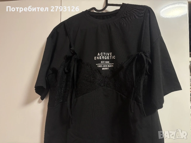 Oversize тениска с дантела , снимка 2 - Тениски - 53716208