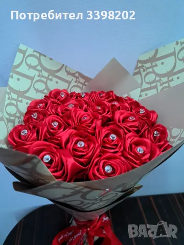 Ръчно изработени букети от сатенени рози , снимка 2 - Романтични подаръци - 49003402