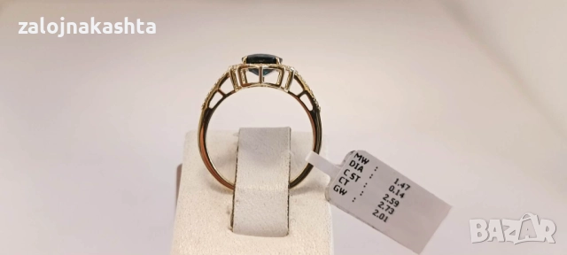 Нов-Златен пръстен с Сапфир и Брилянти-2,01гр/14кр, снимка 9 - Пръстени - 52838586