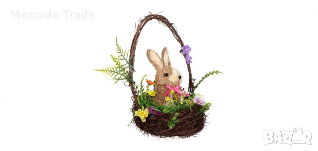 Великденска декоративна кошница, Заек с цветя, снимка 2 - Декорация за дома - 36033931
