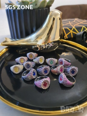 сребърен пръстен със сапфир, изумруд и рубин, снимка 2 - Пръстени - 51747588