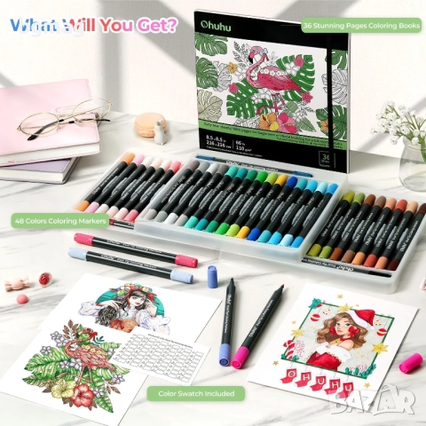 Ohuhu комплект маркери и скицник-48 цвята, 72 страници, снимка 8 - Ученически пособия, канцеларски материали - 52183585