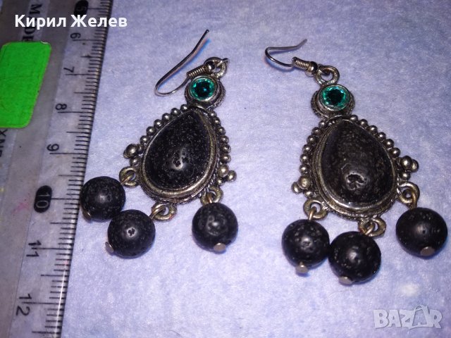 АРТИСТИЧНИ ВИНТИДЖ АРТ СРЕБРИСТИ МЕДНИ ОБЕЦИ с ВУЛКАНИЧЕН КАМЪК и ИСКРЯЩИ СИНИ КРИСТАЛИ 38634, снимка 3 - Обеци - 41622937