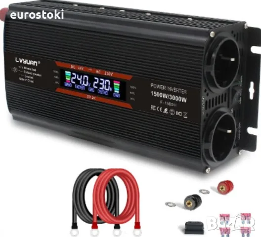 LVYUAN инвертор на напрежение 12-230 V, 1500 W/ 3000 W пиков, модифицирана синусоида