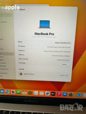 ОТЛИЧЕН 13" Core i5 MacBook Pro A1708 /Mid-2017/-i5/8GB RAM/256GB SSD, снимка 9 - Лаптопи за работа - 56293105