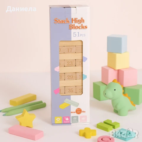 Кула от дървени блокчета – Образователна игра с 51 части