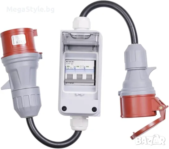 CEE адаптер 3-фазен 400V | 32A (22 kW) щепсел (IP44) към 16A (11 kW) контакт (IP44) с прекъсвач (C16