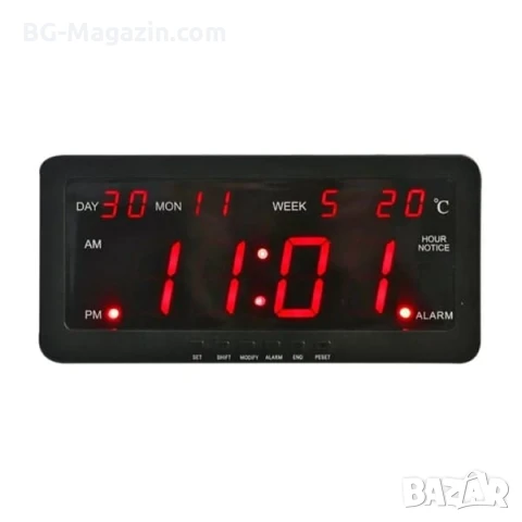 Голям дигитален настолен часовник с термометър аларма стенен на ток температура дата светещ на ток, снимка 2 - Други - 51038174