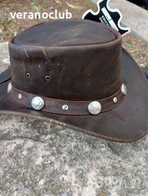 Каубойска шапка Естествена кожа Сребристи катарами, снимка 7 - Шапки - 41883538